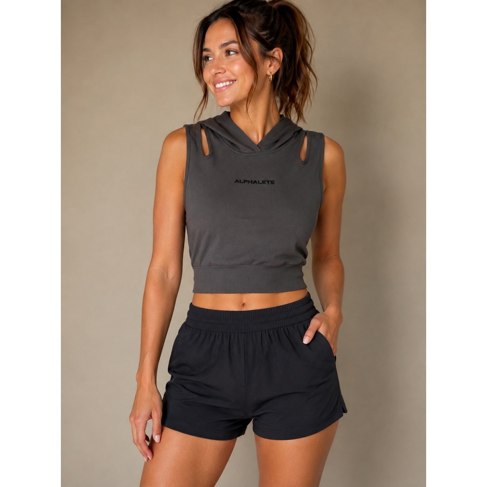 Alphalete Charcoal Cutout Sleeveless Crop Hoodie Gym Athleisure Size S